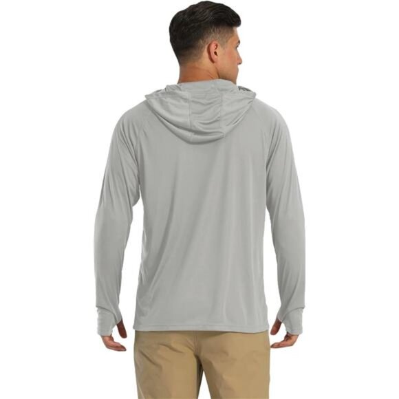 Men's Hooded UPF 50+ Sun Protection T Shirts Long Sleeve Athletic - Picture 2 of 7